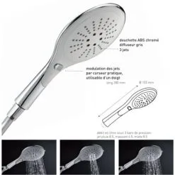 Pomme De Douche 3 Jets, Large Diamètre D'aspersion, Système Anti-calcaire, Chromé Et Gris Valentin 3 Pomme De Douche 3 Jets, Large Diamètre D'aspersion, Système Anti-calcaire, Chromé Et Gris Valentin -Valentin Soldes Magasin 20817980 2