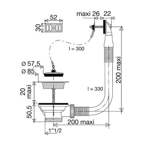 Bonde à Bouchon Et Trop-plein Latéral Valentin, Bonde + Trop Plein 2 Bonde à Bouchon Et Trop-plein Latéral Valentin, Bonde + Trop Plein – Image 2