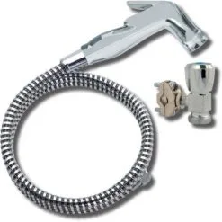 Kit Douchette à Gâchette WC Ou Bac à Shampoing, 1 Jet, Flexible 1,25 M, Support Mural, Chromé Valentin