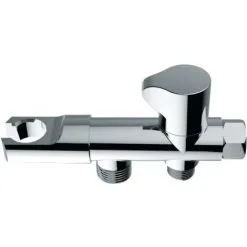 Robinet D'arrêt 3 Voies Hygiène, Avec Support Douchette, Laiton Chromé Valentin